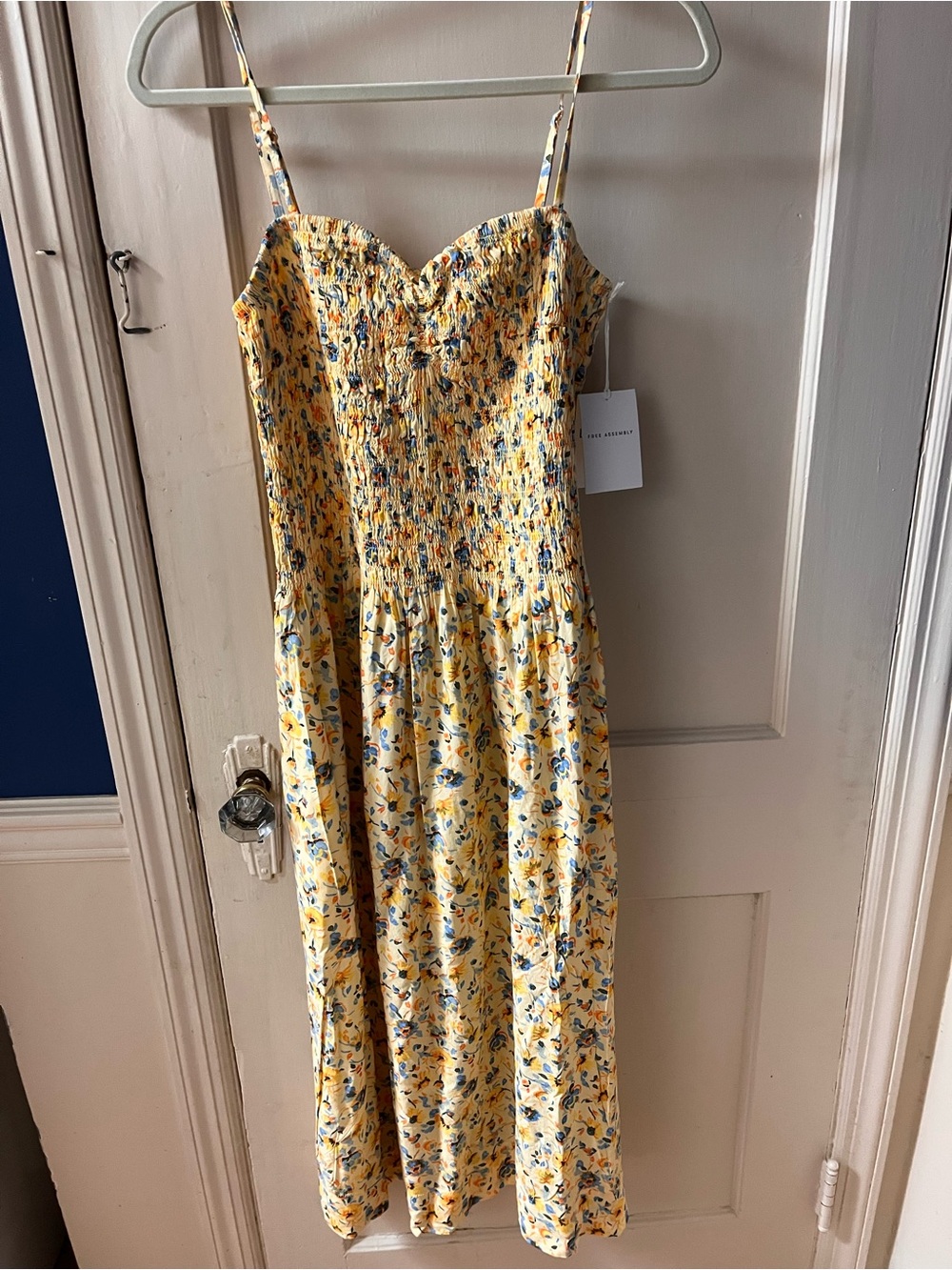 Citron Yellow Floral Smocked Maxi Dress- Size 4-6/Small- 48 inches in length.